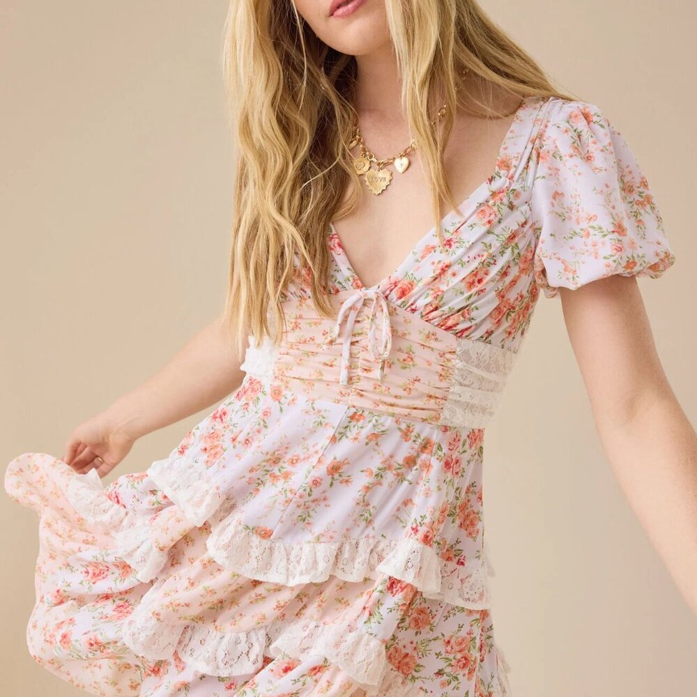 Altar'd State pink orange white multi pattern mini dress NWT